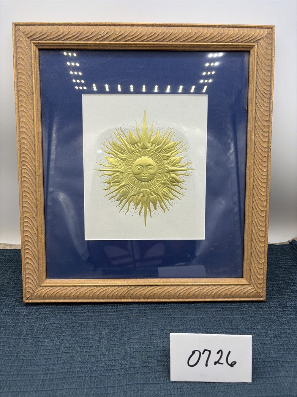 Vintage Celestial Sun Wall Art Framed Print 11x12.5Gold Frame Boho Italian Style